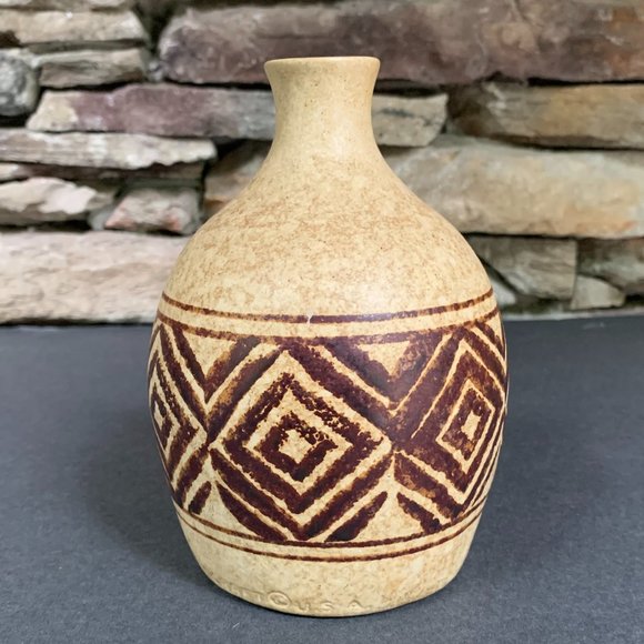 Pottery Craft USA Vase Tribal Geometric Design 70s Stoneware California Pottery - Picture 5 of 6